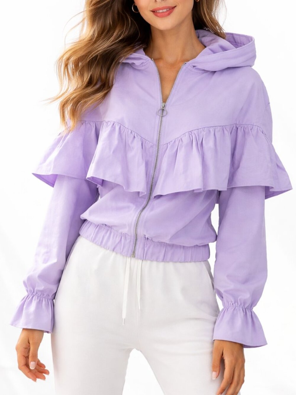 ZARA TRAFALUC Coquette Lavender Ruffle Zip Hoodie S